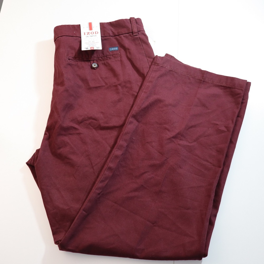 IZOD Saltwater Chino Pants Mens 40x32 Port Royale Burgundy Straight 45FP004605